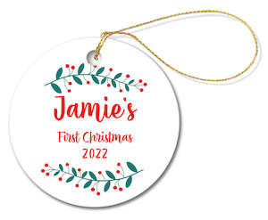 Decorations: 1st Christmas Round Porcelain Ornament