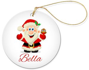 Jolly Santa Round Porcelain Ornament