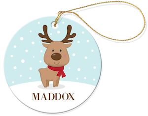 Decorations: Little Reindeer Round Porcelain Ornament