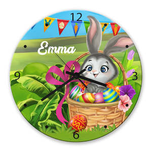 Glass Wall Clocks: Easter Bunny Glass Clock