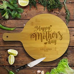 Round Bamboo Serving Boards: Happy Mother's Day Round Bamboo Serving Board