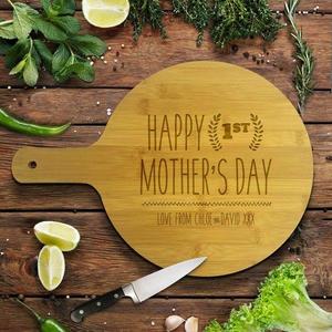 Round Bamboo Serving Boards: 1st Mother's Day Round Bamboo Serving Board