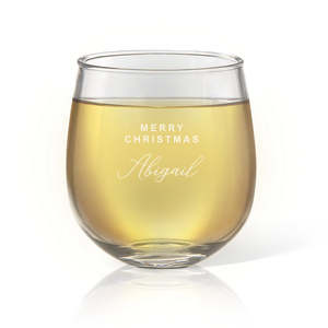 Engraved Stemless Wine Glasses: Merry Christmas Stemless Wine Glass