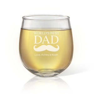 Engraved Stemless Wine Glasses: Moustache Stemless Wine Glass