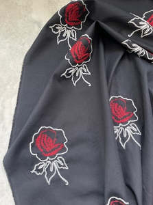 COMO LA FLOR EMBROIDERED ROSES ON A BLACK COTTON BASE