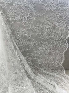 Bridal Fabrics Trimmings: GISELLE CHANTILLY LACE WITH BEADED FLOWERS & SEQUINS