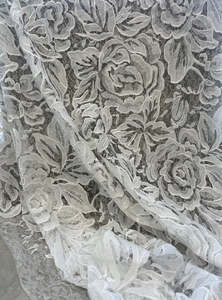 Bridal Fabrics Trimmings: CHANTELLE LARGE EMBROIDERED FLOWERS ON A CHANTILLY LACE BASE