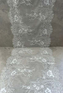 Bridal Fabrics Trimmings: BAYEUX DOUBLE SCALLOPED CHANTILLY BORDER LACE