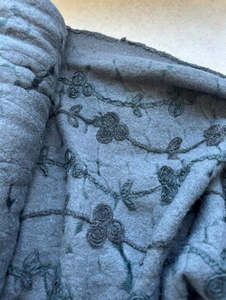 Fabric Cotton Linen Silk Wool: IRIS BOILED WOOL & TULLE BASE WITH EMBROIDERY (2.7m Length)
