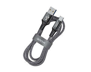 USB Cable: Nylon Braided USB Type C Fast Charging 1m Cable Black