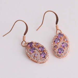 Earrings: Rose Gold Plated Purple Cubic Zirconia Earrings