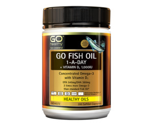 Omega 3: Go Healthy Go Fish Oil 1-A-Day+Vitamin D3 1000IU 200softgels