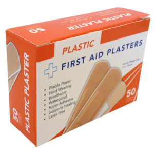 Adhesive Sticking Plasters Plastic Box of 50 76mm x 19mm – Health and Safety