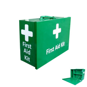 Metal First Aid Box – Landscape Green Wall Mountable Medical Cabinet – Health and Safety
