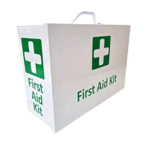 Metal First Aid Box – Landscape White Wall Mountable Medical Cabinet – Health and Safety