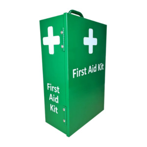 Metal First Aid Box – Portrait Green Wall Mountable Medical Cabinet – Health and Safety