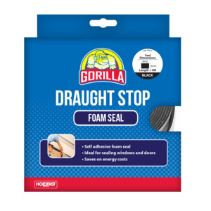 Gorilla Draught Stop Black Foam Seal – 9mm x 6mm x 4m