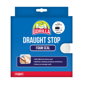 Gorilla Draught Stop White Foam Seal – 18mm x 6mm x 4m