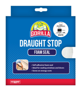 Gorilla Draught Stop White Foam Seal – 9mm x 6mm x 4m