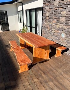 Wooden Outdoor Table With Bench - Heartwood Cedar Spas