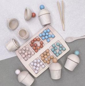 Colour Sorting Beads Tray with Wooden Cups