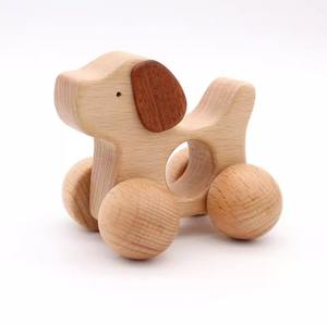 Infant Toys: Wooden Dog with Wheels