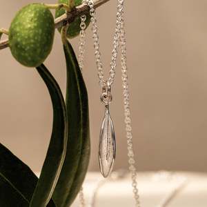 Necklaces: Petite Olive Leaf Pendant Necklace in Silver & Gold