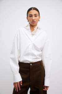 Tatum Shirt - Parchment With Ruffle Trim