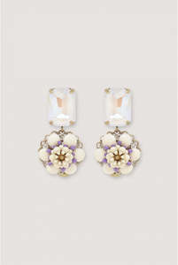 Camelia Strass Clip On Earring - White