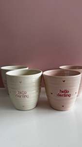 Dining: Hello Darling Tumbler - White with pink hearts