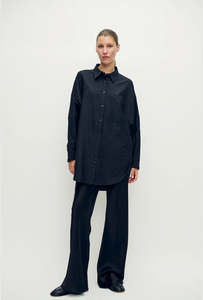 Womens Clothing: Cotton Silk Round Shirt - Black