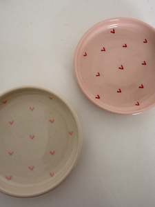New In Home: Trinket Dish - Cream with red hearts