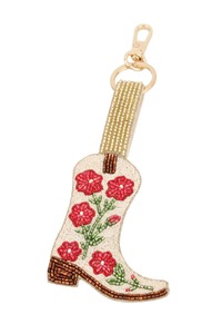 Accessories: Cream beaded cowgirl boot keyring or bag charm
