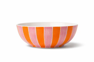Dining: Ceramic Salad Bowl | Pink & Orange Stripe