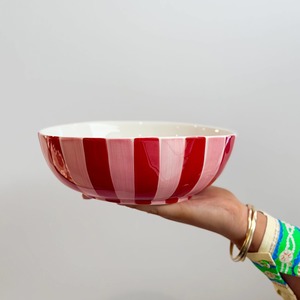 Dining: Ceramic Salad Bowl | Pink & Red Stripe