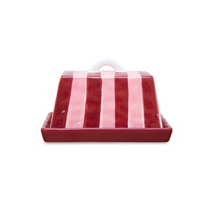 Dining: Large Ceramic Butter Dish | Pink & Burgundy Stripe