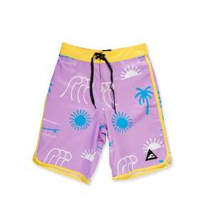 Boys Swimwear: OCEAN LONG BOARD SHORT - Purple Yellow