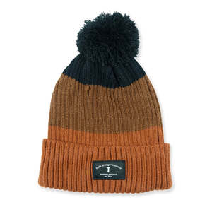 Boys Headwear: POM POM BEANIE - Black/Brown/Brown