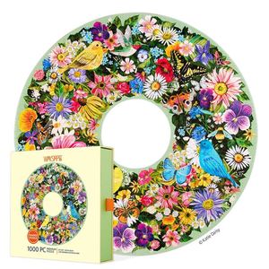 Puzzles: WerkShoppe - Spring Floral Wreath 1000 Pce - Round Puzzle