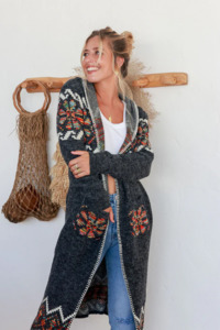 New: Geo Wanderer Cardi- Charcoal