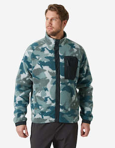 Mens Midlayers: PANORAMA PRINTED PILE SNAP, Dark Creek Woodland Camo