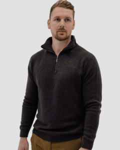 Knitwear: Quarter-Zip M - Charcoal