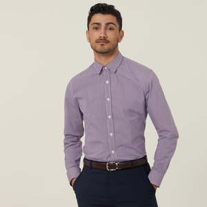 Shirts Mens: Mens Avignon Gingham Check Stretch Long Sleeve Slim Shirt