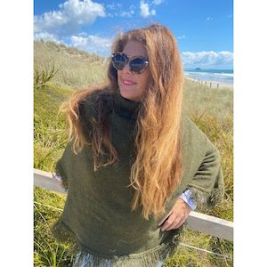 Clothing: Possum + Merino + Silk Fringed Poncho - 2 Colours
