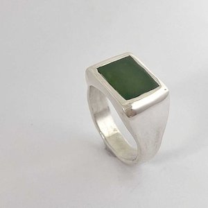 Rings: #18. Horoeka Signet Ring | NZ Greenstone (Pounamu) Solid Sterling Silver Signet Ring Size P