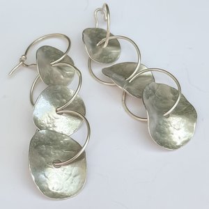 Earrings: Abstract Disc Hoop Earrings #7c in Sterling Silver