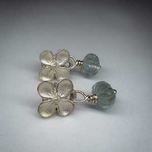 Earrings: Hydrangea & Aquamarine Stud Earrings – A Botanical Bloom in Silver