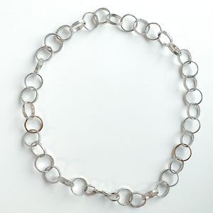 Heavy Textured Link Chain Necklace in Sterling Silver and Bronze