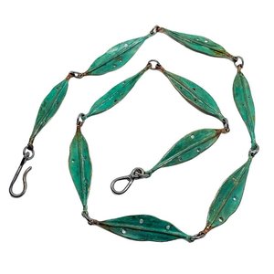 Necklaces: Pohutukawa Leaf Necklace in Bronze, oxidised Sterling Silver