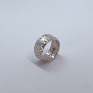Wide Textured Band in Sterling Silver - Fluid Ring - V3